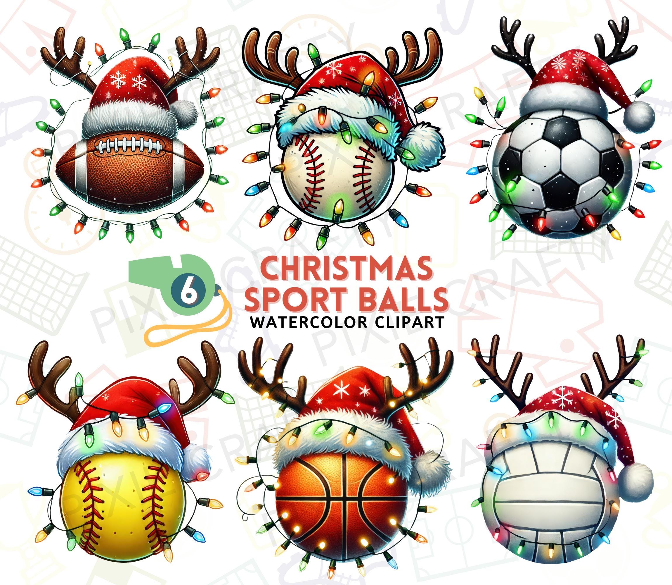 Christmas sport balls, Basketball Png, Soccer ball Png, Football Png, Baseball Png, Softball Png, Volleyball Png, Christmas png, sublimation