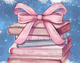 Coquette Book Stack with Pink Ribbon PNG: Girly Bookworm Clipart (Digital Download)