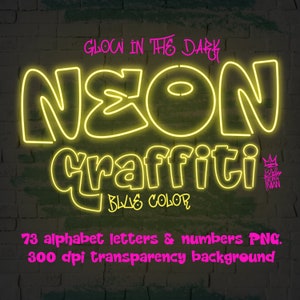 Neon Graffiti yellow color alphabet letters, PNG file 300 dpi