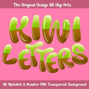 Kiwi letters, 36 PNG letters, PNG alphabet, Tropical fruit letters, Digital download, Transparent background size A4 300 dpi
