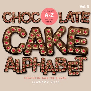 Chocolate cake alphabet png file Vol 3, Clip art alphabet png, Valentine PNG, Cake alphabet png, digital download.