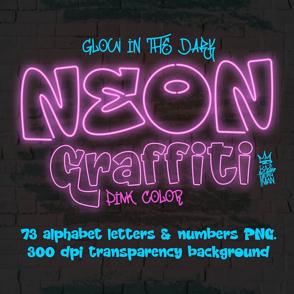 Neon Graffiti pink color alphabet letters, PNG file 300 dpi