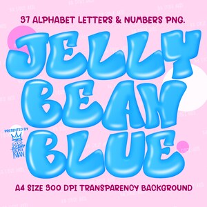 Jelly Bean Alphabet Blue colors, 37 individual letters transparent background PNG file, A4 size 300 dpi
