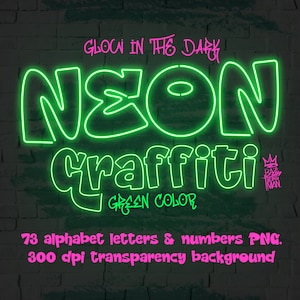 Neon Graffiti green color alphabet letters, PNG file 300 dpi