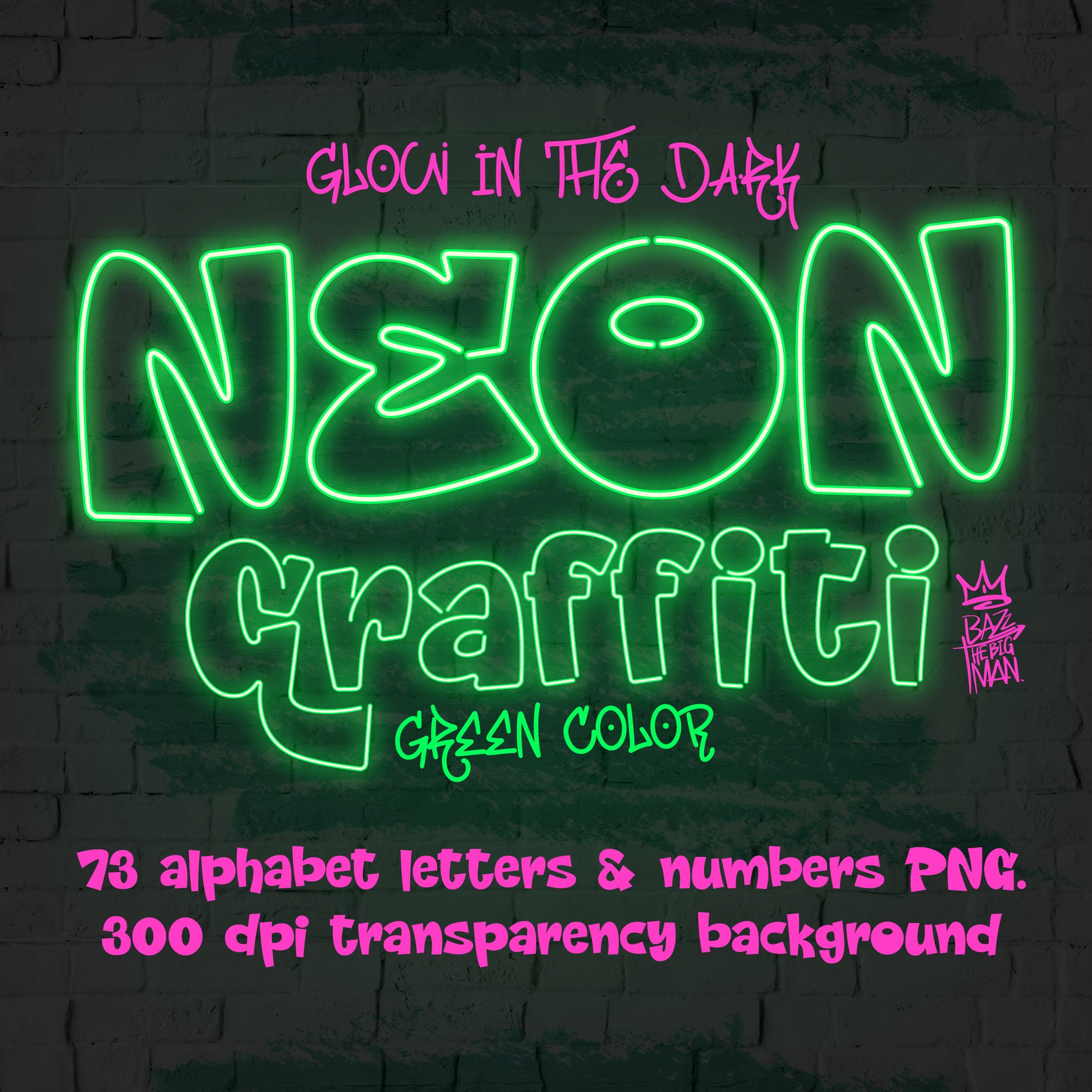 Neon Graffiti Green Color Alphabet Letters, PNG File 300 Dpi - Etsy