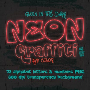 Neon Graffiti red color alphabet letters, PNG file 300 dpi