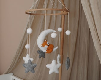 Giostrina musicale Fox addormentata fatta a mano, Giostrina box, Giostrina per bambini, Regalo di maternità, Regalo per bambini, Ragazzo mobile, Ragazza mobile