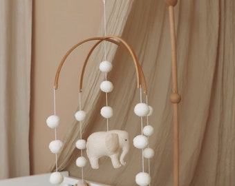 Móvil de elefantes de Madera Hecho a Mano para Bebés, regalo para recién nacido, decoración de cama de guardería