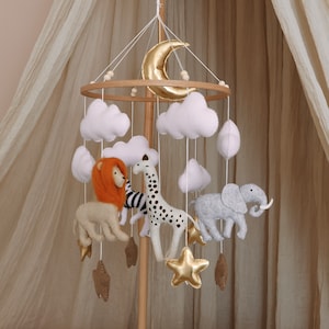 Handgefertigtes Baby Mobile Safari, Mobile für Babys, Kinderzimmer-Mobile, Kinderbett-Mobile, neutrales Babymobile, Neugeborenes Geschenk