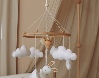 Handmade Bunny baby mobile, nursery crib mobile, Baby mobile girl, Baby mobile boy, mobile, unisex mobile, newborn shower gift.