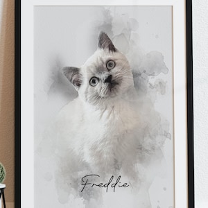 Ritratto di animale domestico personalizzato ad acquerello / Ritratti di cani / Ritratti di gatti / Ritratti di cani personalizzati / Arte commemorativa personalizzata per animali domestici