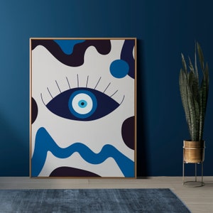 Impressão de arte de mau-olhado | Arte espiritual | Decoração de parede de mau-olhado | Arte de parede de mau-olhado azul | Arte de parede moderna | Impressão tribal | Arte de parede abstrata