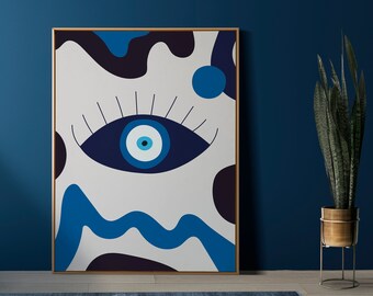 Evil Eye Art Print | Spiritual Art | Evil Eye Wall Decor | Blue Evil Eye Wall Art | Trendy Wall Art | Tribal Print | Abstract Wall Art