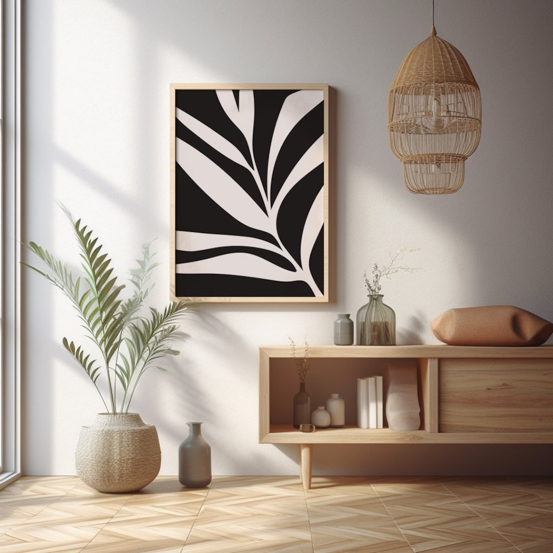 Abstract Leaf Art Print: Black and White Botanical Wall Decor - Etsy