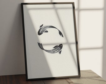 Koi Fish Print | Koi Wall Art | Japanese Print | Fish Watercolor Print | Koi Fish Painting | Fish Poster | Zen art