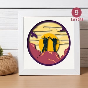 Scatola portaoggetti 3D Best Friends Hiking Shadow Box con 9 strati, regali per lei dedicati all'escursionismo, scatola portaoggetti in carta ritagliata, scatola portaoggetti Cricut, scatola regalo per escursionismo, SVG per escursionismo