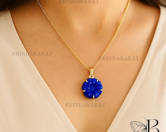 14k Gold Gemstone Flower Pendant - Handmade Designer Jewelry