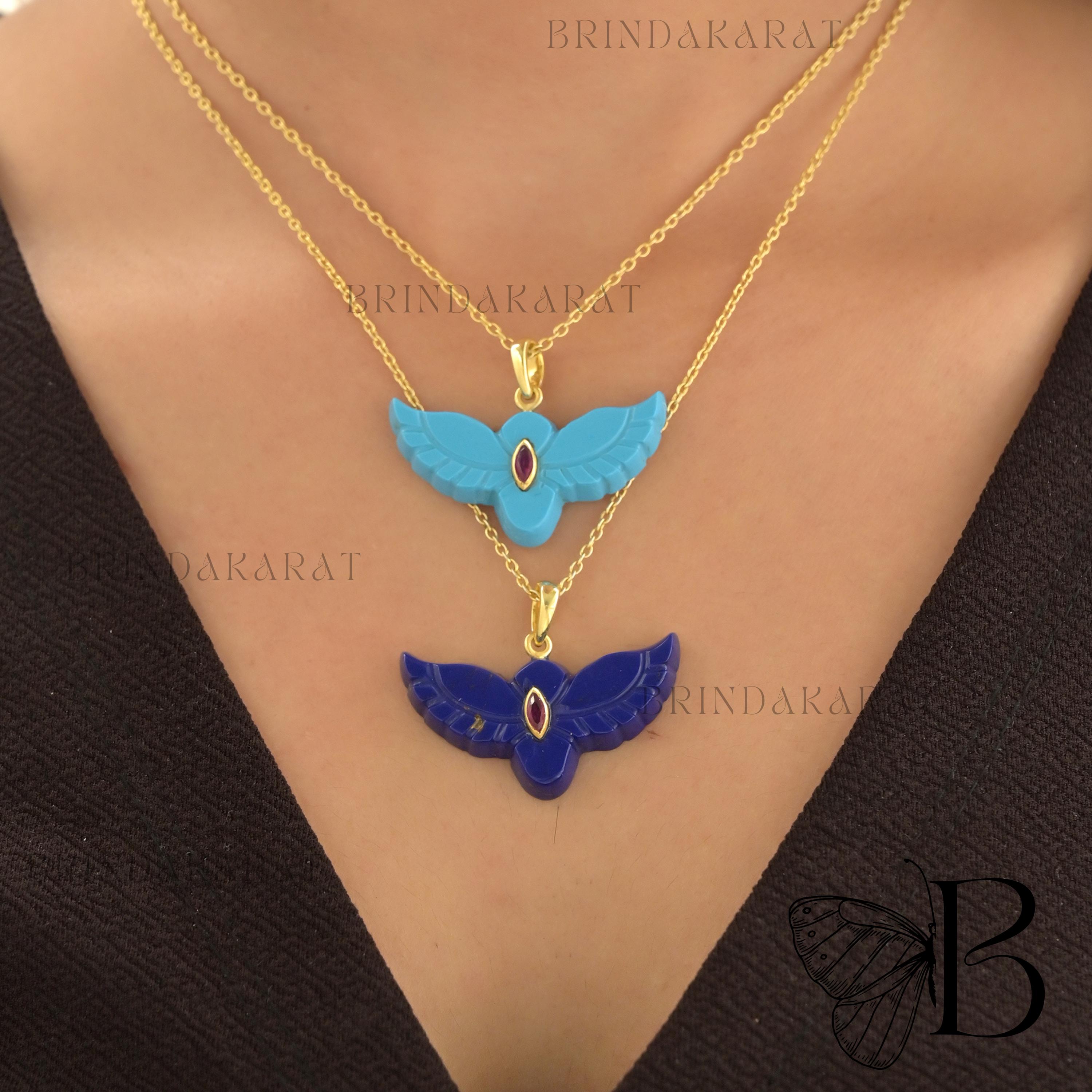 14k Gold Turquoise Eagle Pendant, Gemstone Bird Necklace - View 4 - Brinda Karat | SKU: BKMJP6049-SLYGTQRUCZ-30M 14k Gold Turquoise Eagle Pendant, Gemstone Bird Necklace - View 4 - Brinda Karat | SKU: BKMJP6049-SLYGTQRUCZ-30M