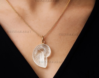 14k Gold Hand Carved Shell Pendant, Gemstone Jewelry
