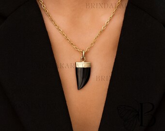 Handmade 14k Gold Plated Black Onyx Horn Pendant