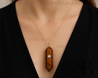 14k Gold Plated Crystal Point Pendant: Handmade Gemstone Pendulum