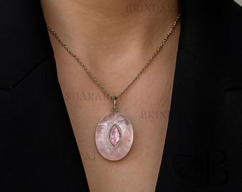 Handmade 14k Gold Plated Oval Pendant, Gemstone Carving