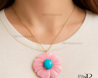Hand Carved Gemstone Flower Pendant, 14k Designer Charm