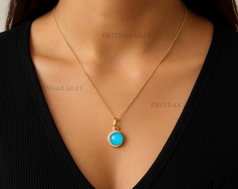 Handmade 14k Gold Plated Turquoise Pendant, Round Charm