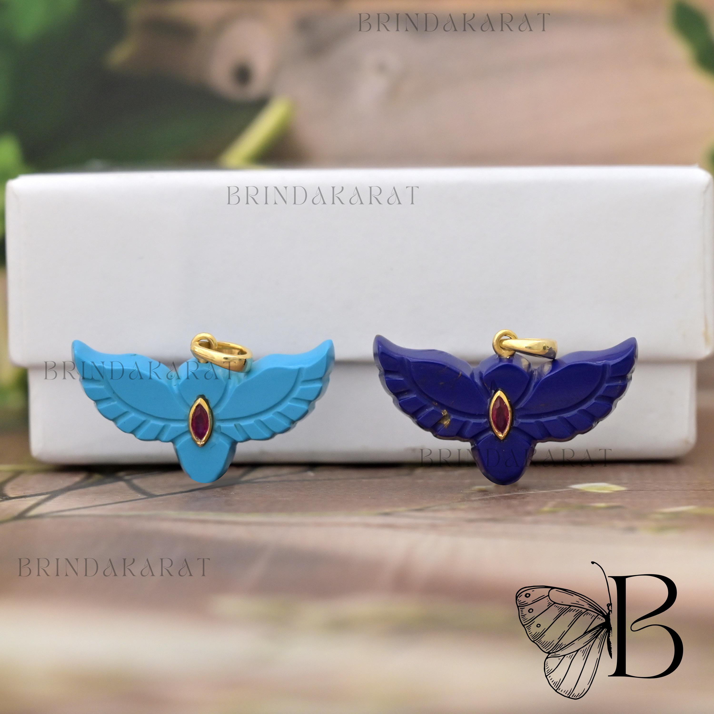 14k Gold Turquoise Eagle Pendant, Gemstone Bird Necklace - View 3 - Brinda Karat | SKU: BKMJP6049-SLYGTQRUCZ-30M 14k Gold Turquoise Eagle Pendant, Gemstone Bird Necklace - View 3 - Brinda Karat | SKU: BKMJP6049-SLYGTQRUCZ-30M