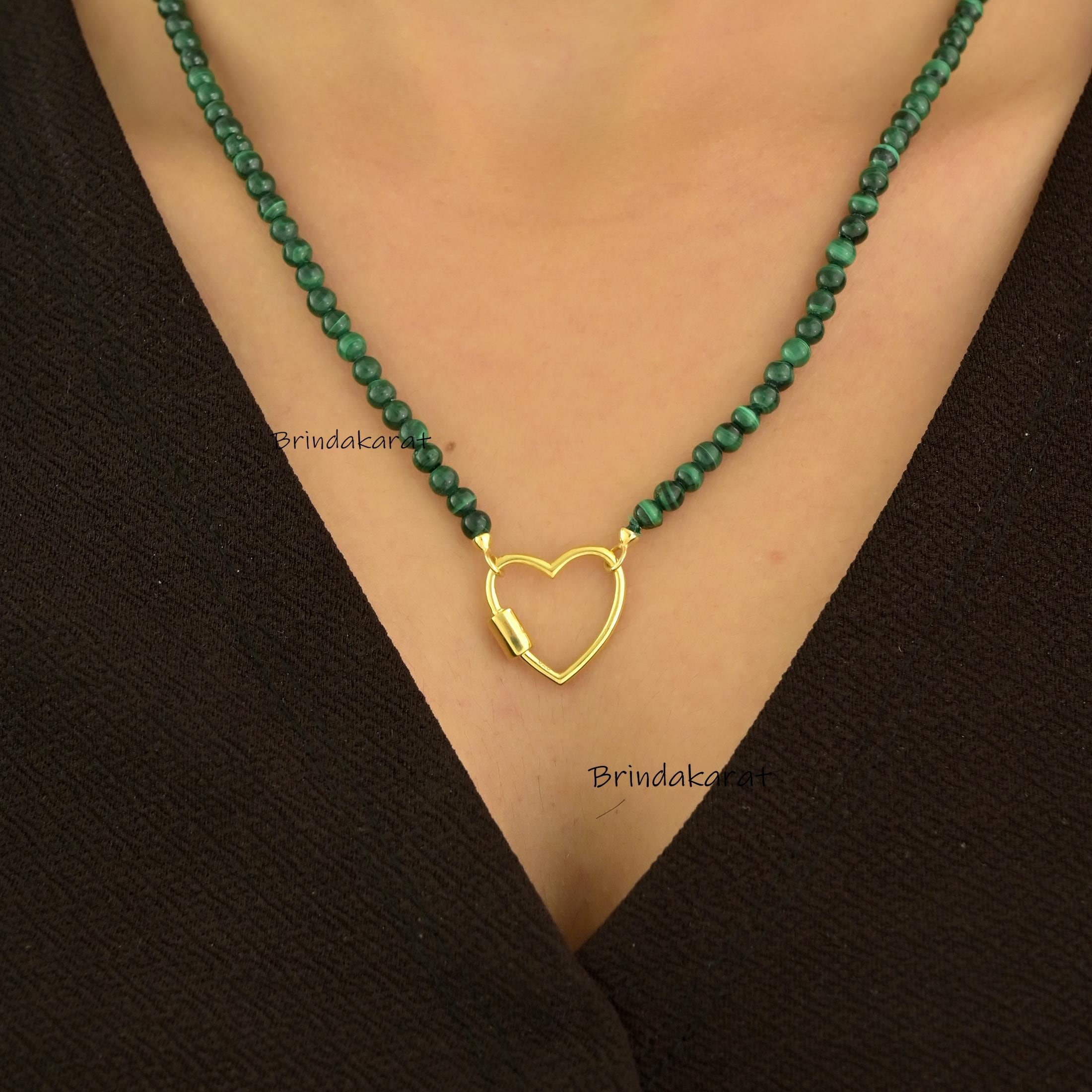 14k Gold Heart Carabiner Necklace, Beaded Heart Lock - Brinda Karat | SKU: BKMJN1976-SLYGMK-20I 14k Gold Heart Carabiner Necklace, Beaded Heart Lock - Brinda Karat | SKU: BKMJN1976-SLYGMK-20I