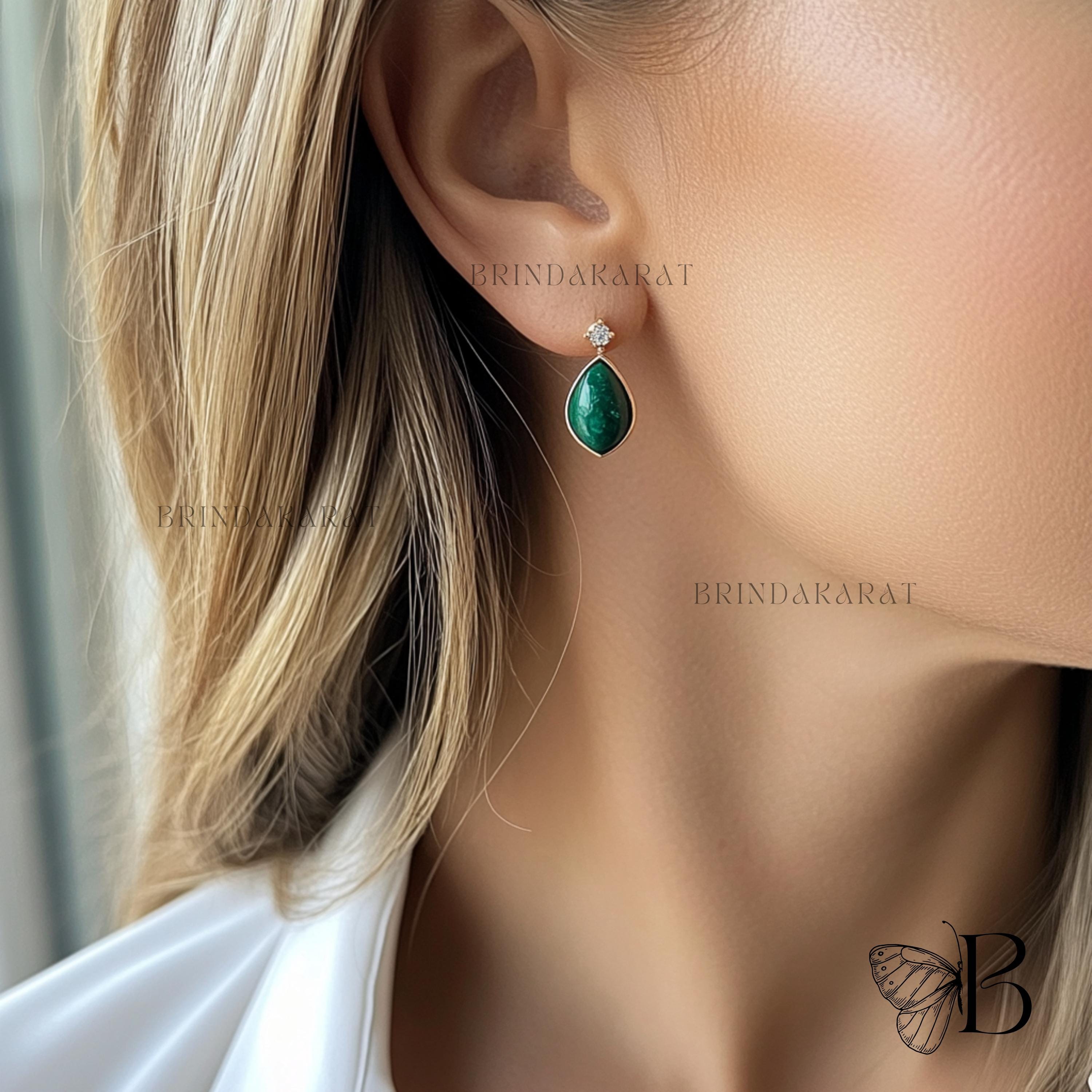 14k Gold Plated Malachite Drop Earrings, Heart Jewelry - Brinda Karat | SKU: etsy_14k-gold-plated-malachite-drop-earri 14k Gold Plated Malachite Drop Earrings, Heart Jewelry - Brinda Karat | SKU: etsy_14k-gold-plated-malachite-drop-earri