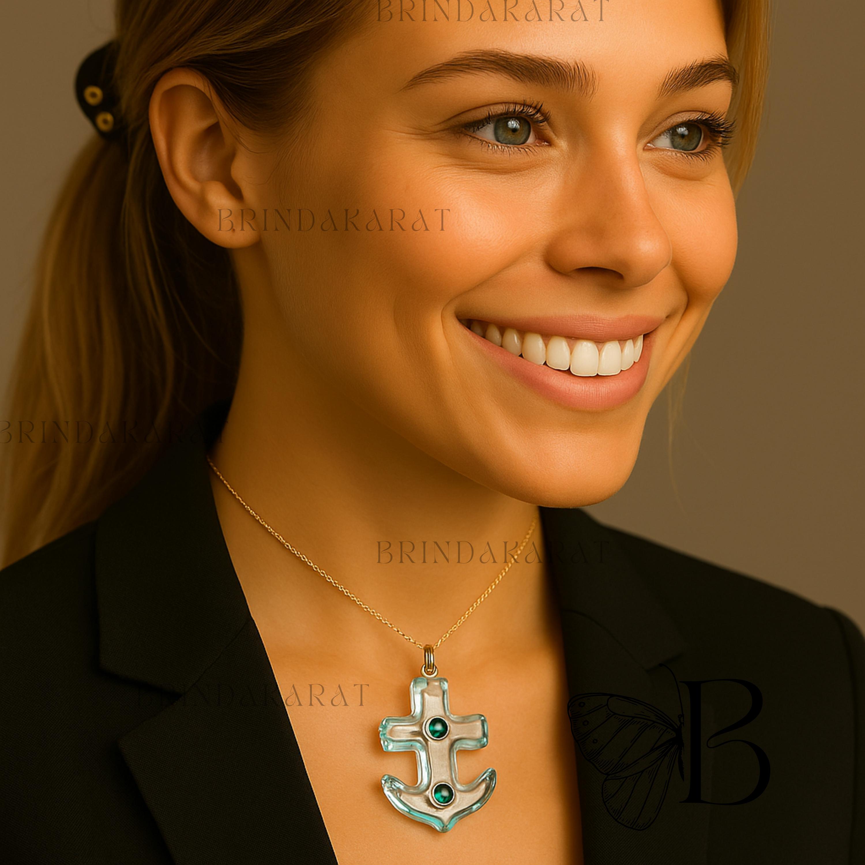 14k Gold Gemstone Anchor Pendant, Handmade Designer Necklace - Brinda Karat | SKU: etsy_14k-gold-gemstone-anchor-pendant-han 14k Gold Gemstone Anchor Pendant, Handmade Designer Necklace - Brinda Karat | SKU: etsy_14k-gold-gemstone-anchor-pendant-han