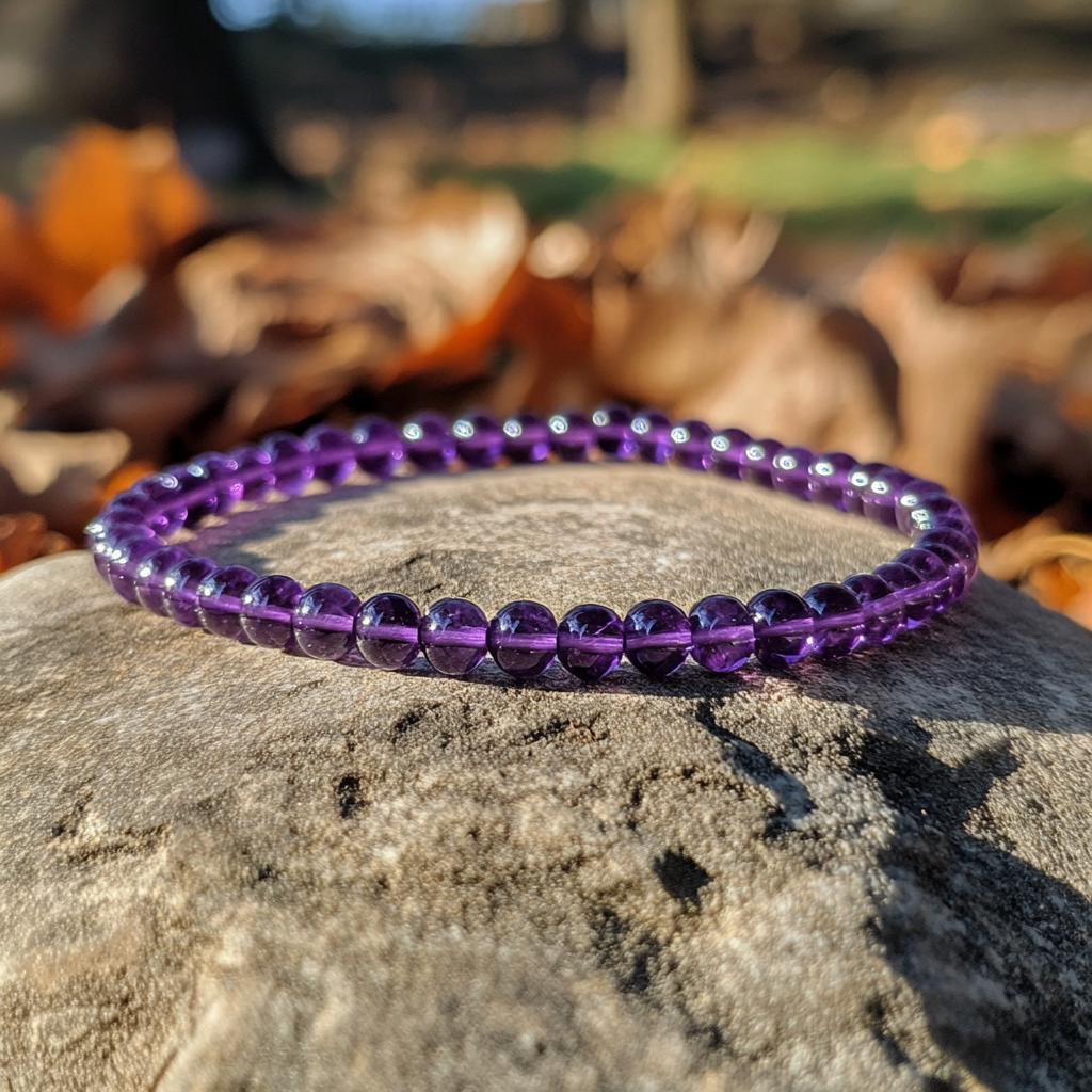 Natural Amethyst Beaded Bracelet: 925 Silver Stretch Gemstone - View 3 - Brinda Karat | SKU: etsy_natural-amethyst-beaded-bra Natural Amethyst Beaded Bracelet: 925 Silver Stretch Gemstone - View 3 - Brinda Karat | SKU: etsy_natural-amethyst-beaded-bra