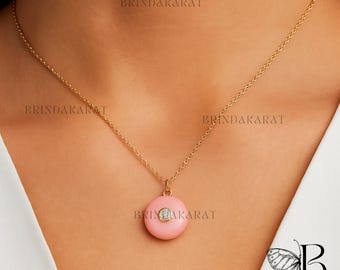 14k Gold Turquoise Round Disc Pendant, Handmade Gemstone Pendant