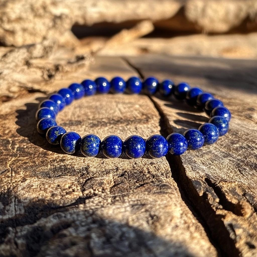 Handmade Lapis Lazuli Beaded Bracelet - Natural Gemstone Stretch Bracelet - View 2 - Brinda Karat | SKU: BKMJA790-LPZ Handmade Lapis Lazuli Beaded Bracelet - Natural Gemstone Stretch Bracelet - View 2 - Brinda Karat | SKU: BKMJA790-LPZ