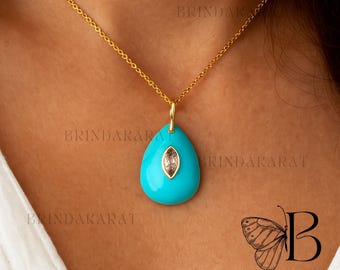 14k Gold Plated Turquoise Teardrop Pendant, Handmade Charm