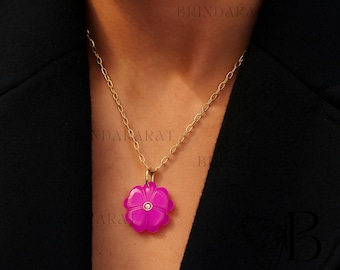 14k Gold Plated Flower Pendant, Hand Carved Charm