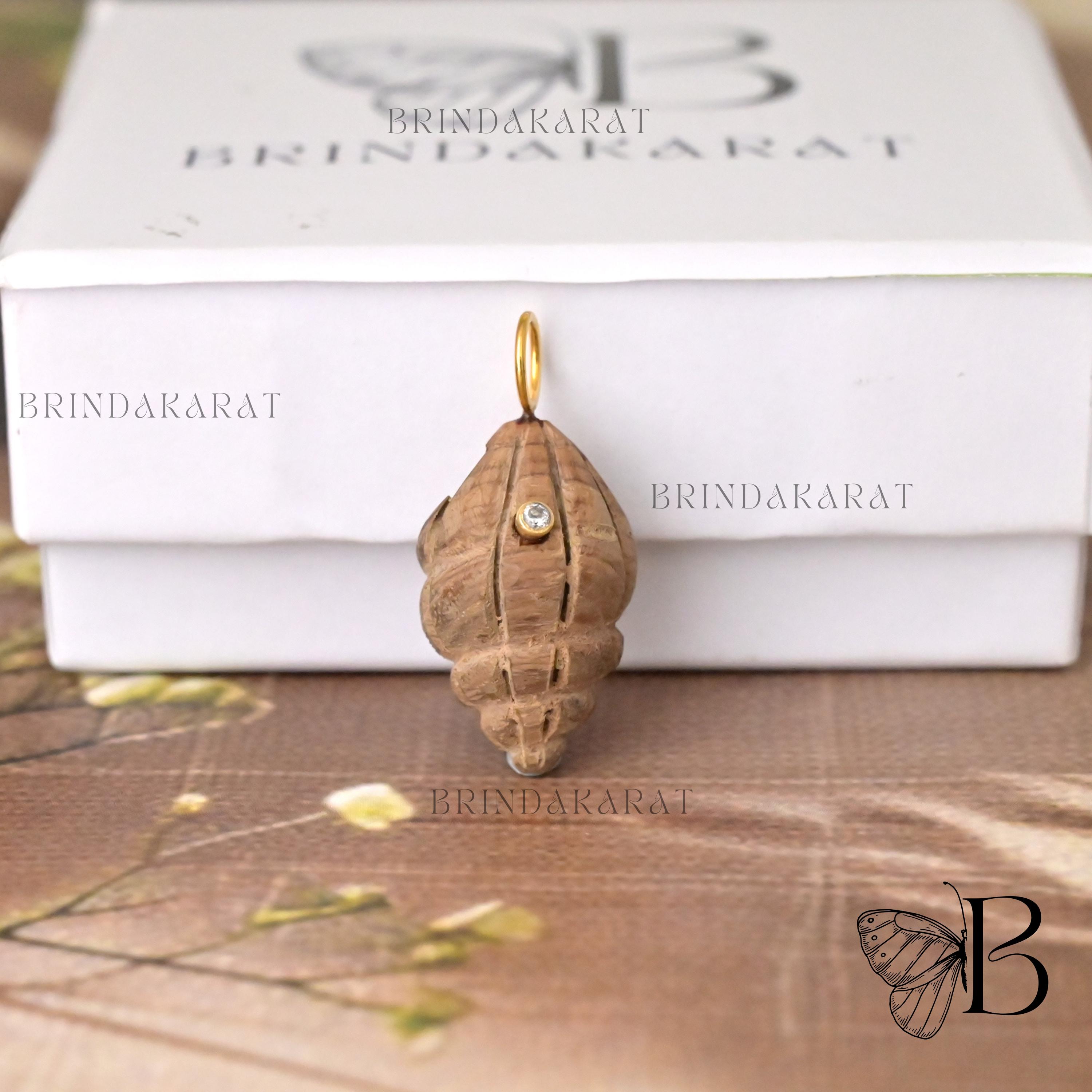 14k Gold Gemstone Conch Shell Pendant - Hand Carved - View 5 - Brinda Karat | SKU: BKMJP4845-SLYGWDCZ-40M 14k Gold Gemstone Conch Shell Pendant - Hand Carved - View 5 - Brinda Karat | SKU: BKMJP4845-SLYGWDCZ-40M