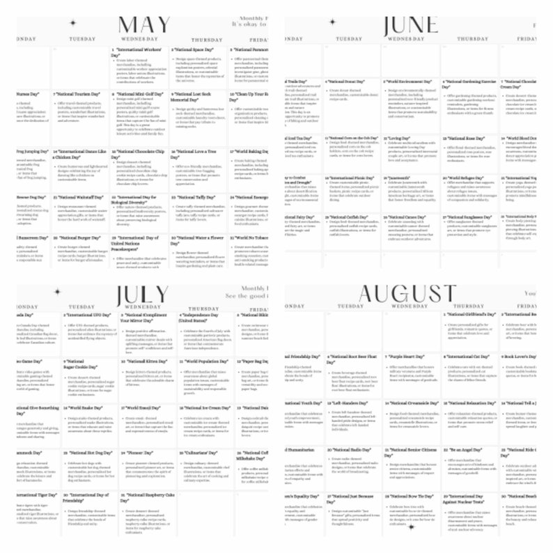 2024 NICHE CALENDAR 2024 Creative Marketing Calendar Daily Inspiration