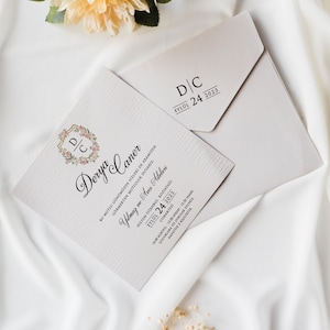 Light Gray Modern Wedding Invitation Card with Gold Foiled Floral Monogram and Light Gray Envelope, Minimal Luxury Invite, Printed