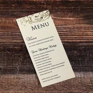 Gold Floral Botanical Cream Beige Wedding Menu Detail Card, Editable, Printed