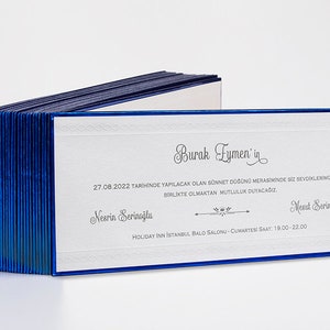 Sax Royal Blue Edged White Wedding Invitation Card with Embossed Trims and White Envelope, Luxury Thick Invite, Printed