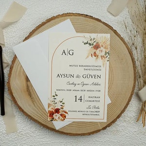 Floral Framed Cream Ivory Modern Wedding Invitation Card and White Envelope, Minimal Floral Botanical Invite, Printed