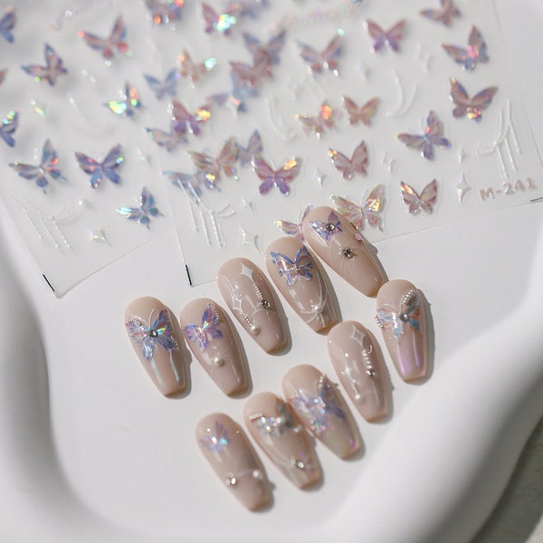 Sticker déco pour ongles motif papillon en relief 5D perlé | Décalcomanies à ongles Kawaii | Ongles 5D | Ongles 3D | Ongles DIY