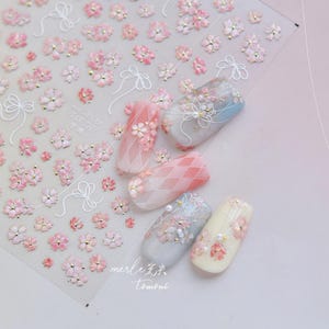 Adesivi con fiori di ciliegio rosa / Decalcomanie per unghie kawaii / Unghie 5D / Unghie 3D / Unghie fai da te