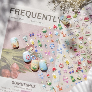Sticker déco pour les ongles Summer Beach | Décalcomanies à ongles pour les vacances d'été | Ongles 5D | Ongles 3D | Ongles DIY