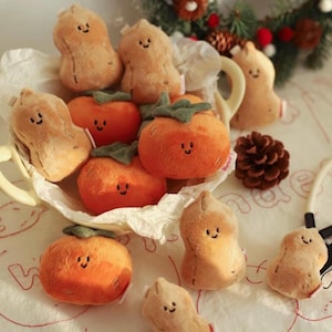 Daily White | Peanut Bag Charm | Cute Persimmon Toy Charm | Cute Quirky Bag Accessories: Peanut & Persimmon Lucky Charms