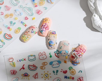 Lovely Drawing Embossed Pattern Design Nail Deco Sticker | Kawaii Nail Decals | 5D Nails | 3D Nails | DIY Nails