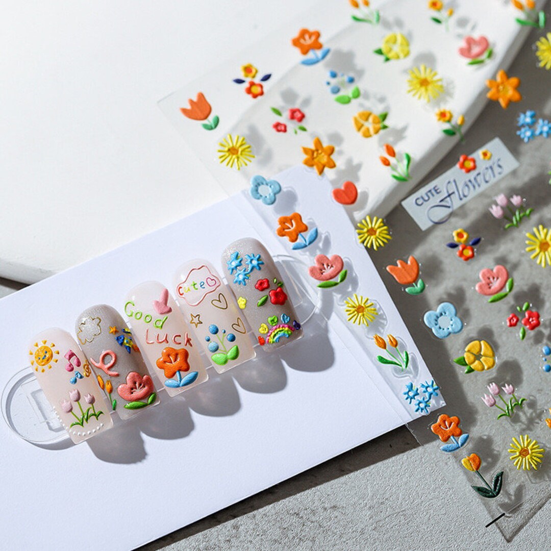 Lovely Spring Flower Embossed Pattern Design Nail Deco Sticker | Kawaii ...