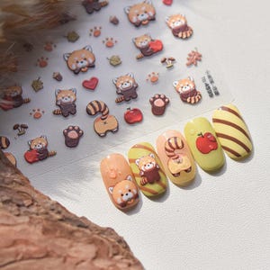 Red Panda And Apple Nail Deco Sticker | Kawaii Nail Decals | 5D Nails | 3D Nails | DIY Nails